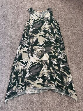 Wearables XS 100% Cotton Camouflage Print Dress, distressed hem